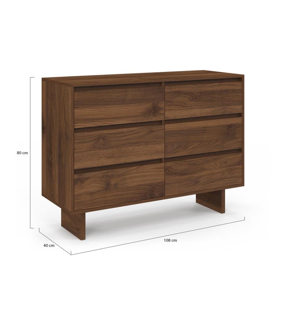 Kommode Yumi 6 Schubladen aus Holz mit Walnuss-Effekt