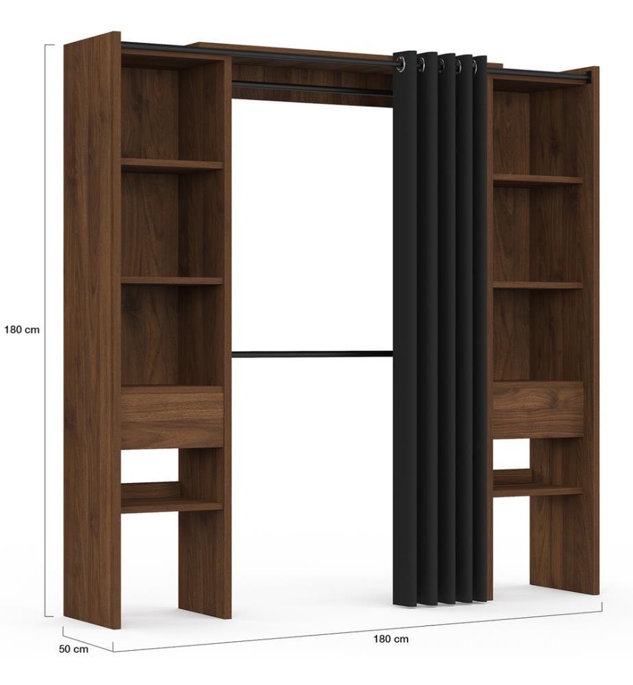 Ankleidezimmer Justine ausziehbar 120-180cm Effekt Nussbaum Doppelsäule