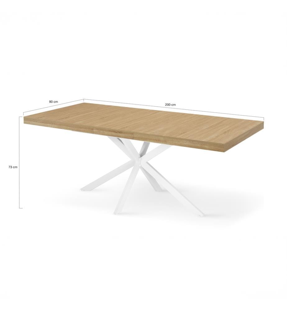 Ausziehbarer Esstisch Memphis 160-200cm Holzplatte mit integriertem Stauraum und gekreuzten Beinen - Weiss