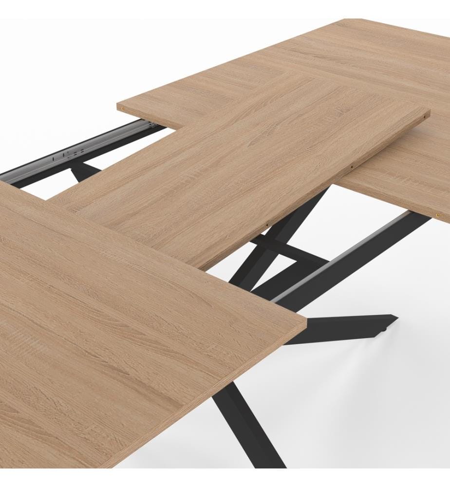 Ausziehbarer Esstisch Spider 200-240cm Holzplatte mit integriertem Stauraum - Braun und Schwarz