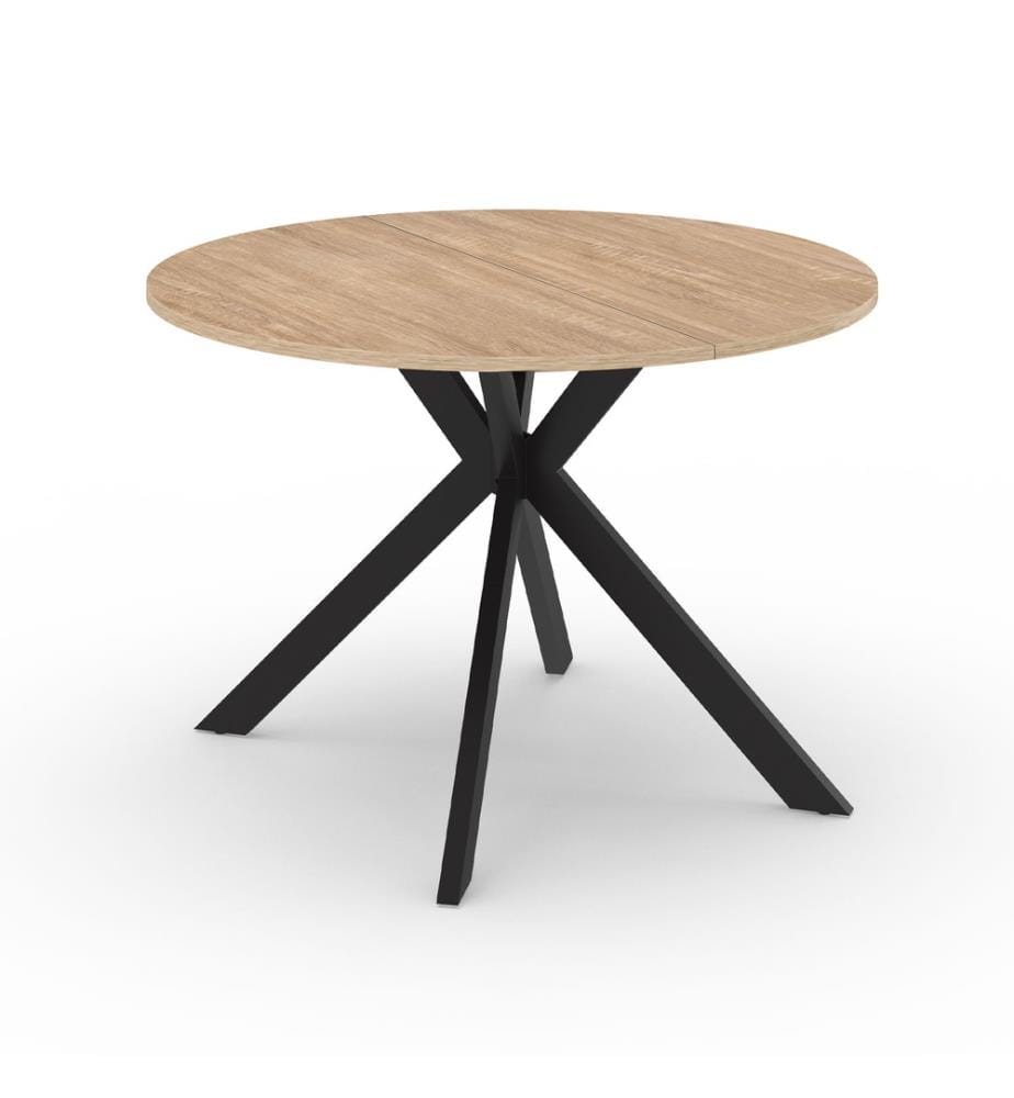 Ausziehbarer Esstisch Spider 110-200cm runde Holzplatte - Braun und Schwarz