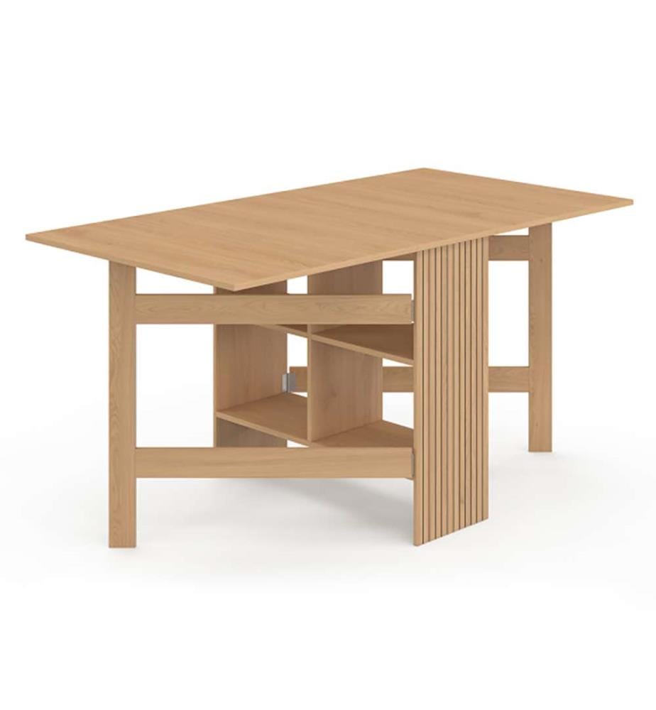 Ausklappbarer Esstisch Faustine mit integriertem Stauraum Holz und Latten 150cm