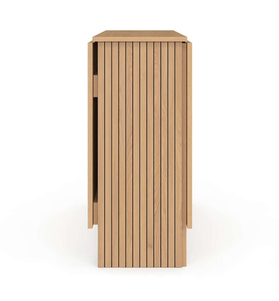 Ausklappbarer Esstisch Faustine mit integriertem Stauraum Holz und Latten 150cm