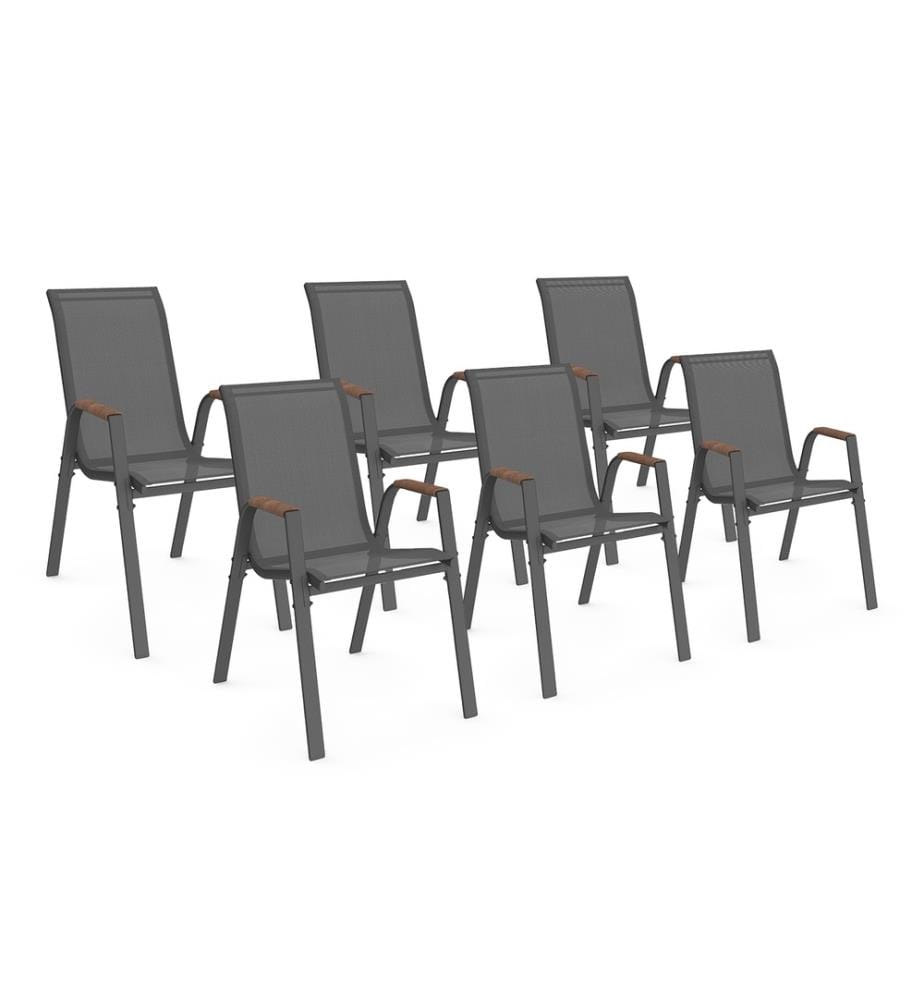 Lot de 6 Chaises de jardin Ozéa - Gris anthracite et Rotin 