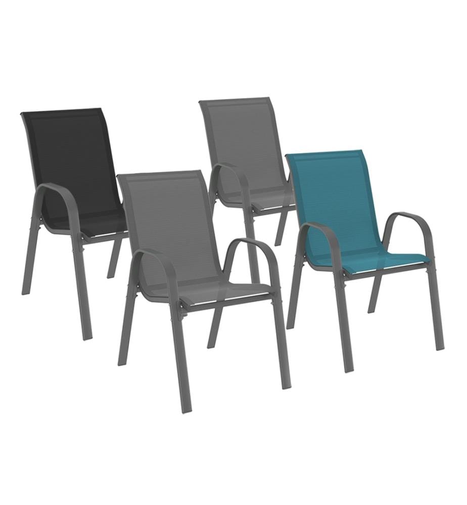 Lot de 4 Chaises de jardin empilables mi x de couleurs - Bleu et Gris