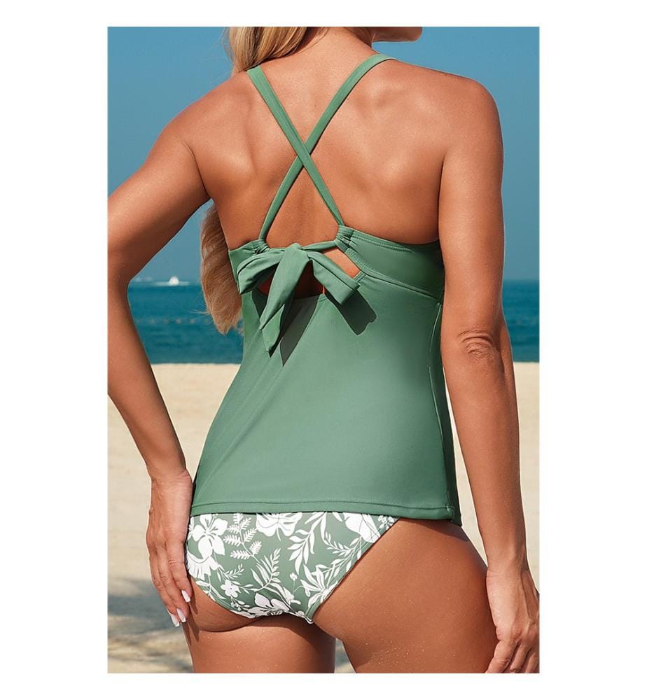Ensemble 2 Pièces de tankini à col en V - Kaki
