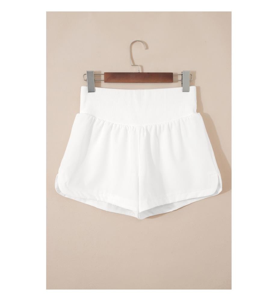 Short de sport taille haute blanc uni côtelé et patchwork
