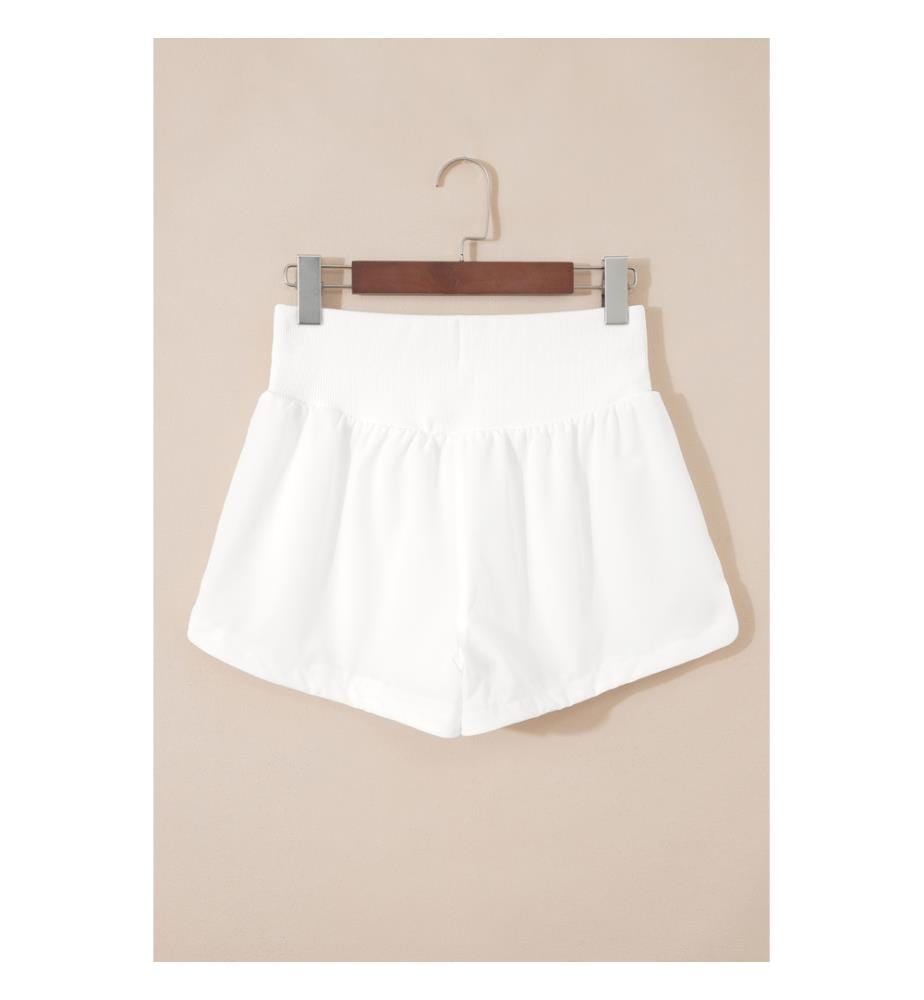 Short de sport taille haute blanc uni côtelé et patchwork