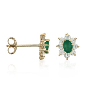 Boucles d'Oreilles Marguerite Emeraude - Or Jaune 375/1000