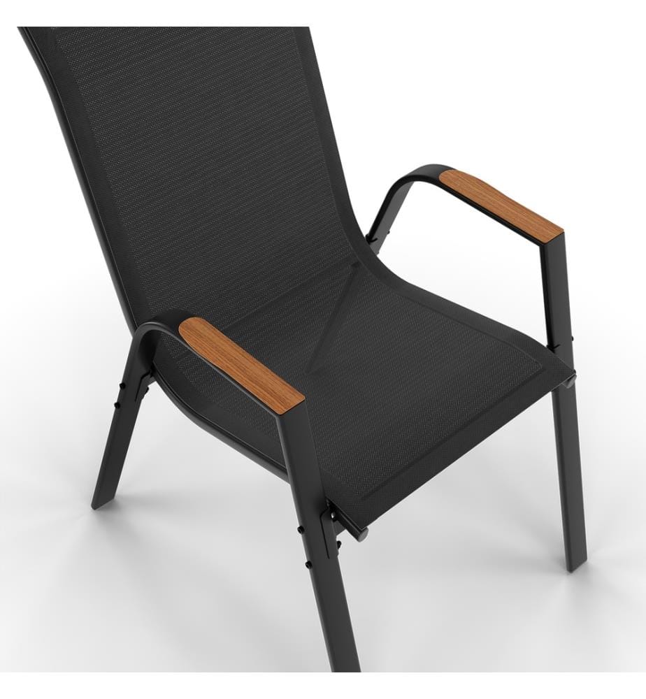 Essgruppe Timbia 6-Sitzer schwarz und gehärtetes Glas in Holzoptik