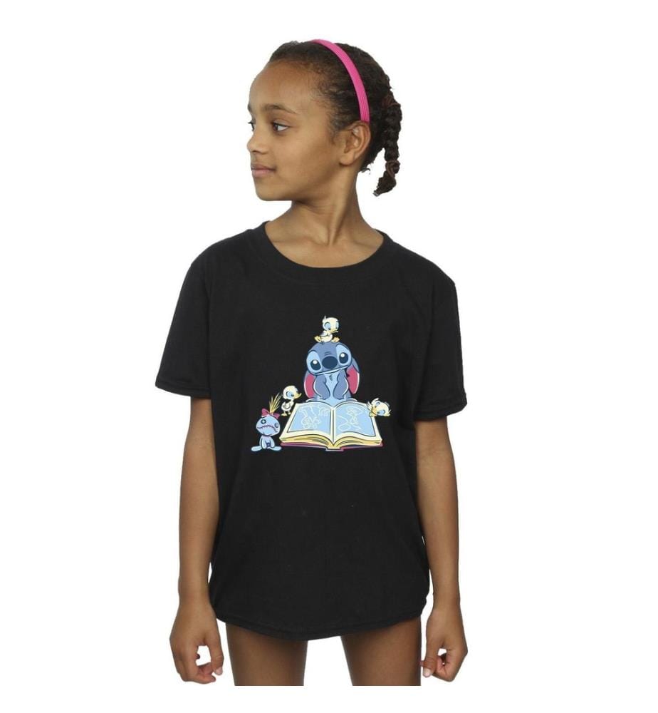 Disney Girls Lilo & Stitch Reading A Book Cotton T-Shirt