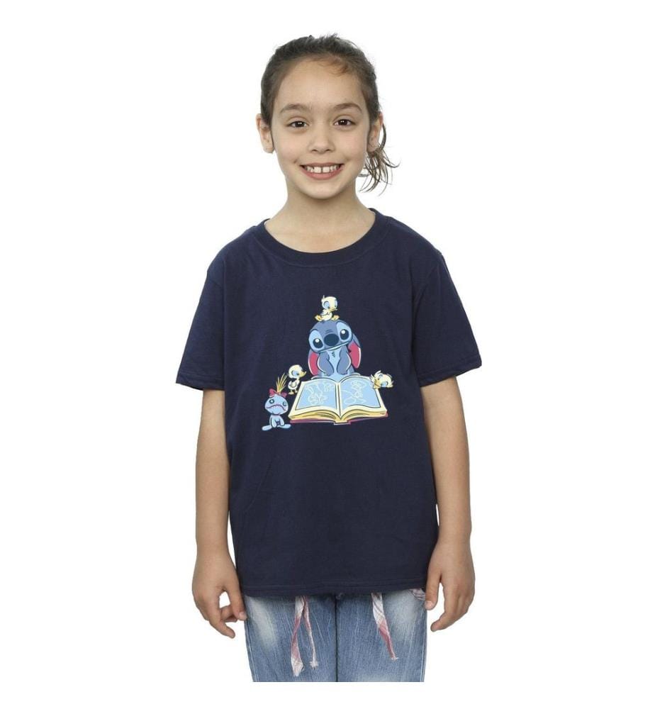 Disney Girls Lilo & Stitch Reading A Book Cotton T-Shirt