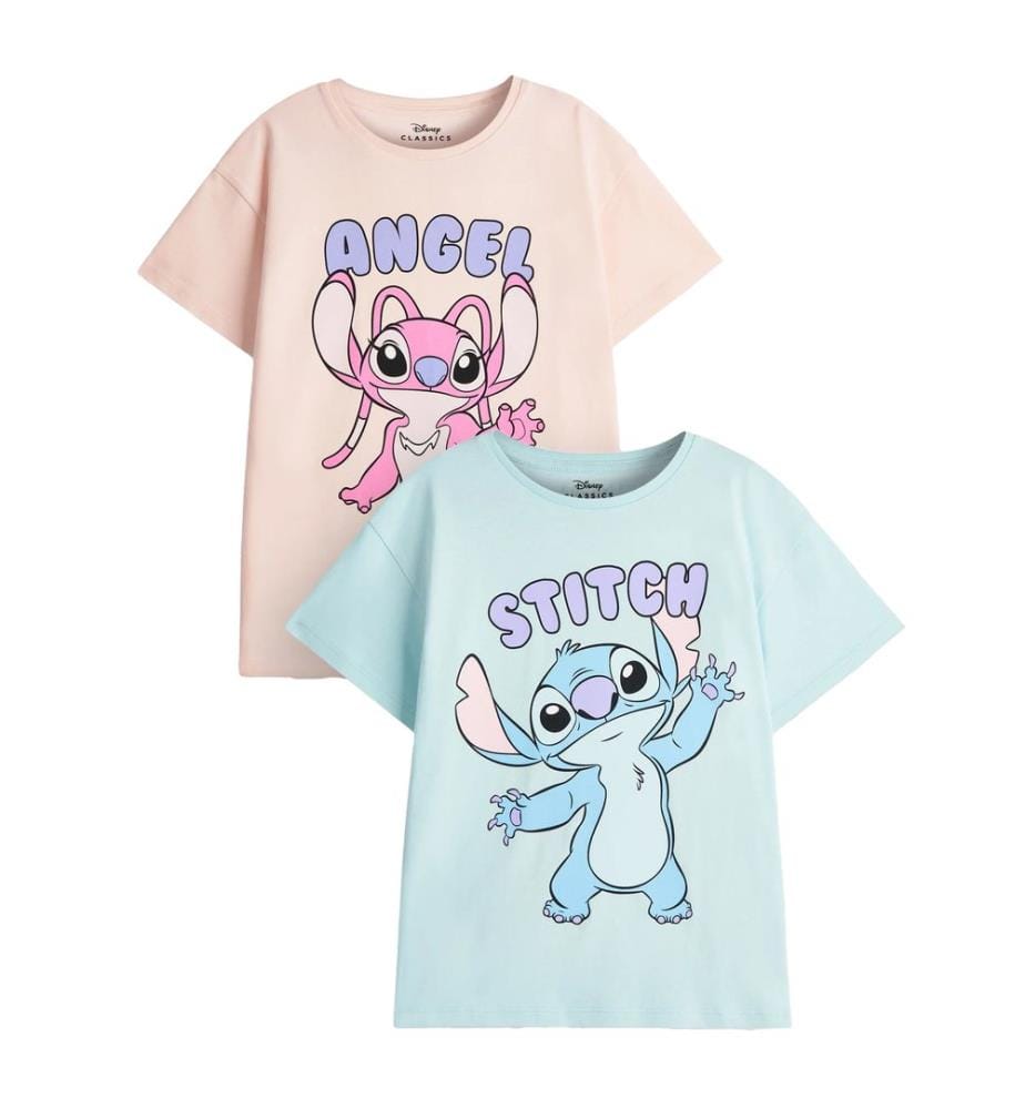 Lilo & Stitch Maglietta Punto e Angelo Maniche Corte Ragazze Misura Confezione 2