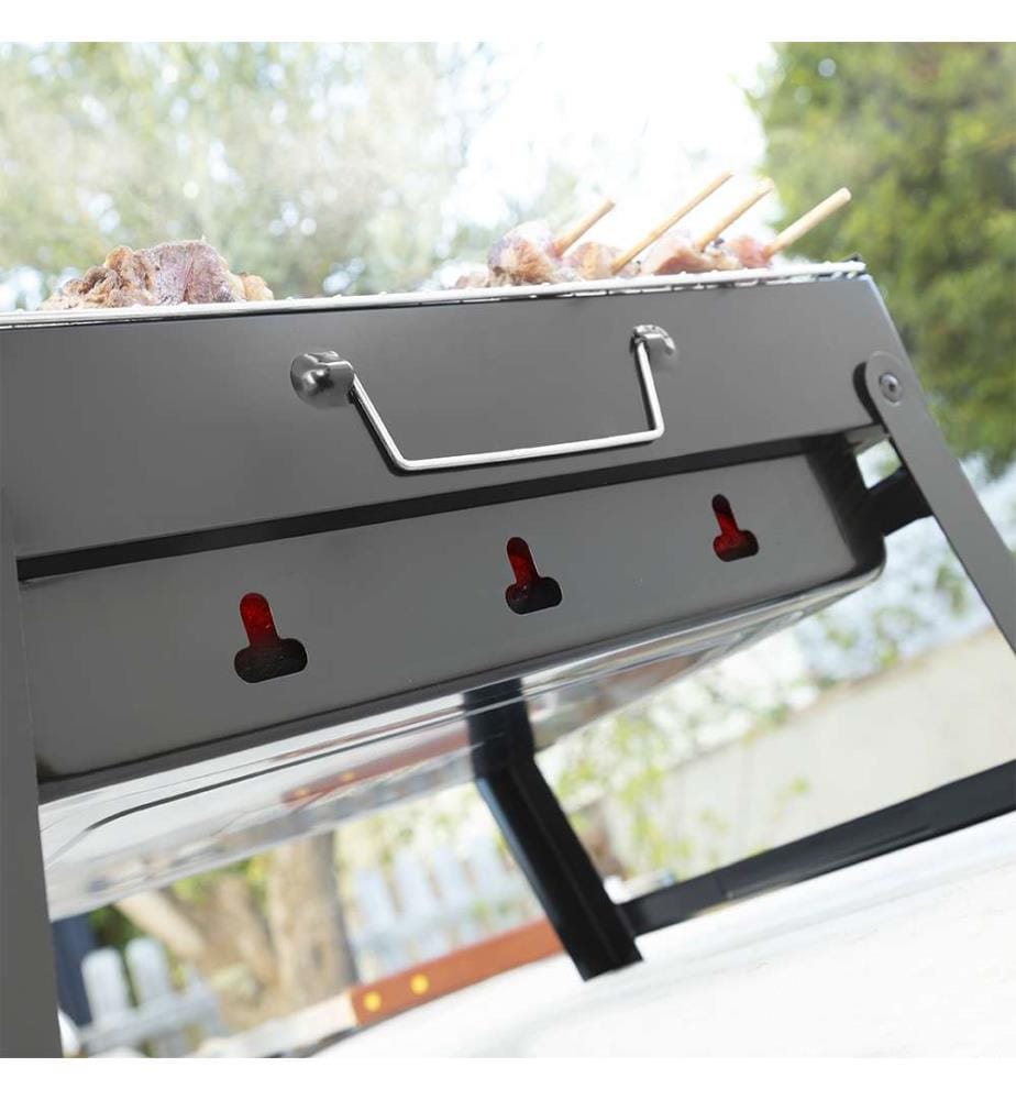 Klappbarer tragbarer Grill für die Verwendung mit Holzkohle BearBQ - Schwarz