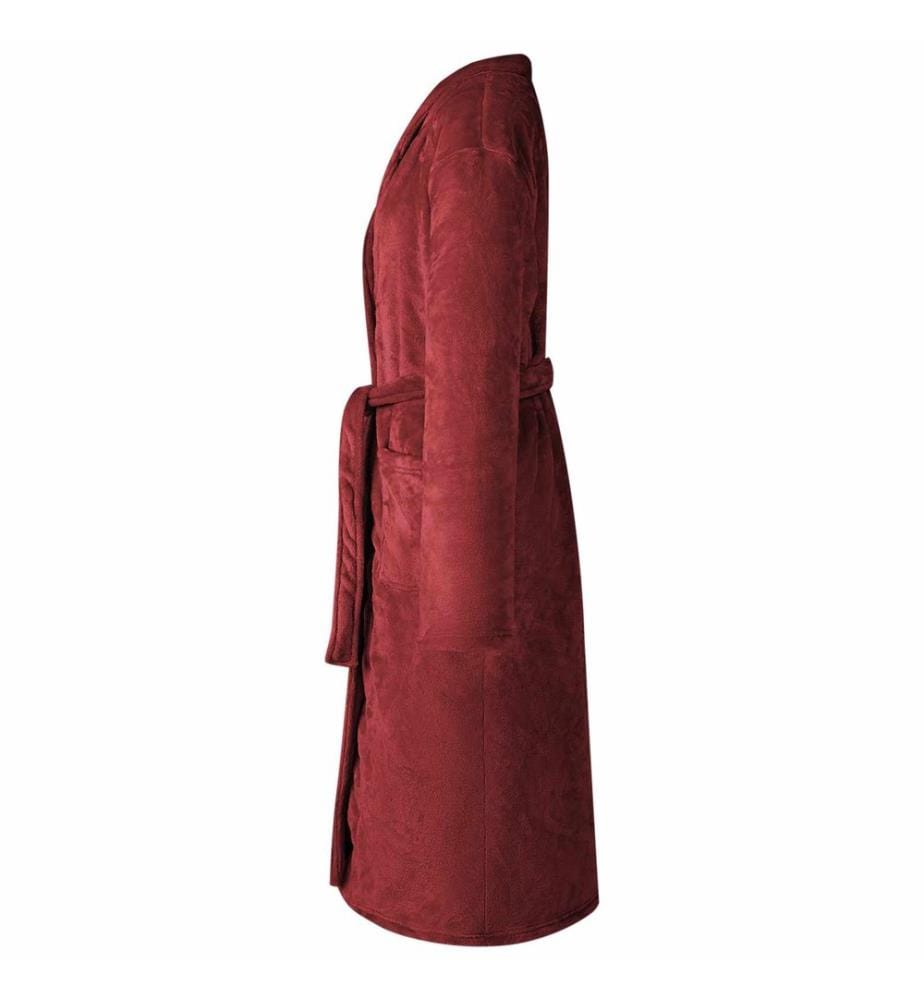 Bademantel ohne Kapuze Bordeauxrot S Flanell