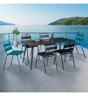 6er-Set stapelbare Gartenstühle aus Stahl - Grau und Blau
