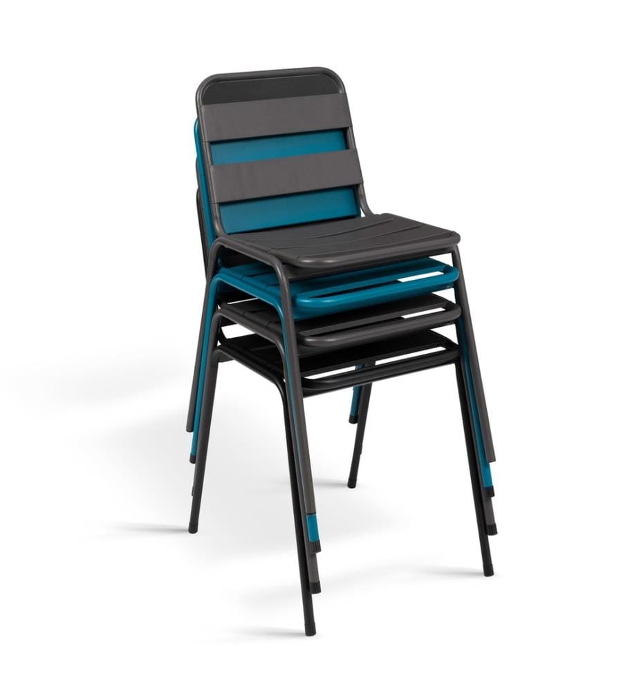 6er-Set stapelbare Gartenstühle aus Stahl - Grau und Blau