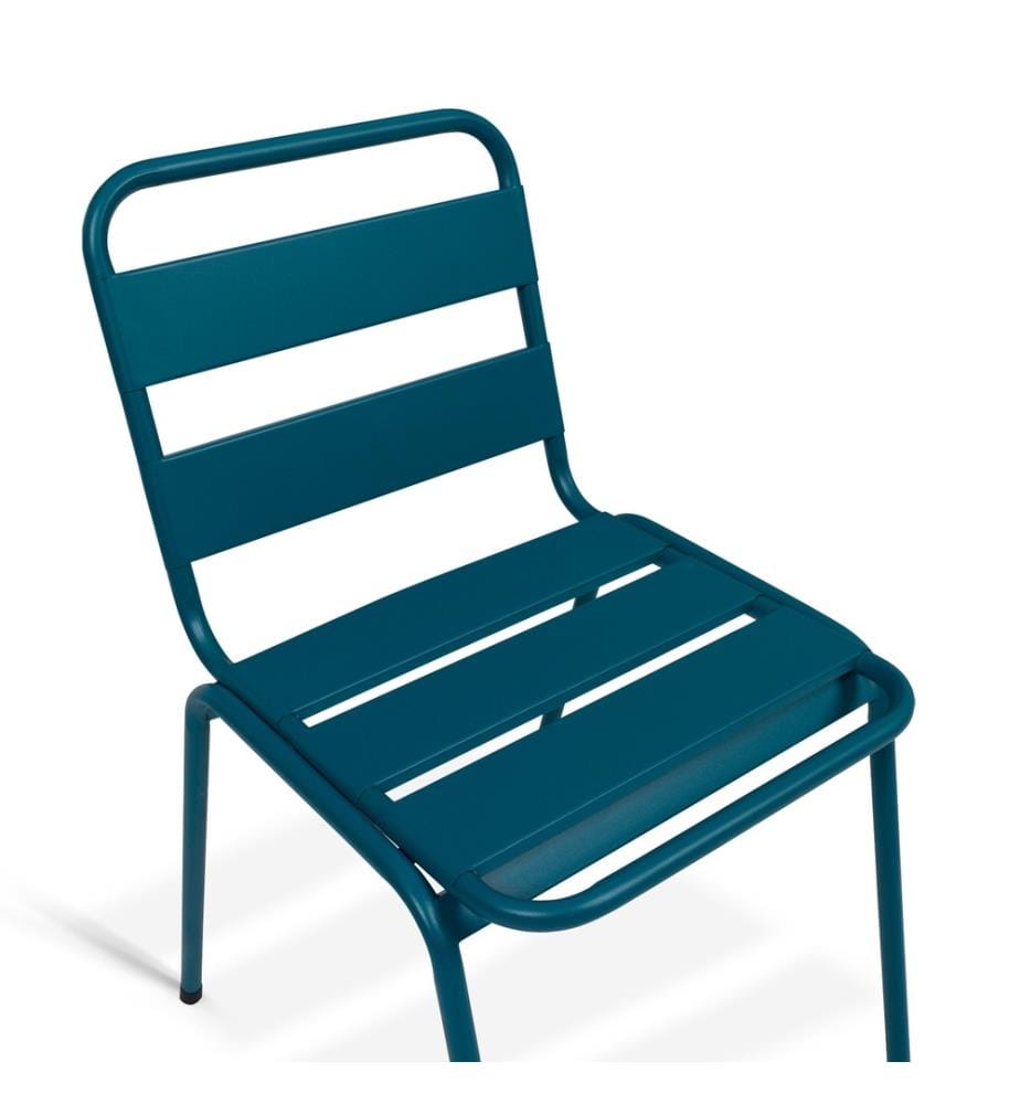 6er-Set stapelbare Gartenstühle aus Stahl - Grau und Blau