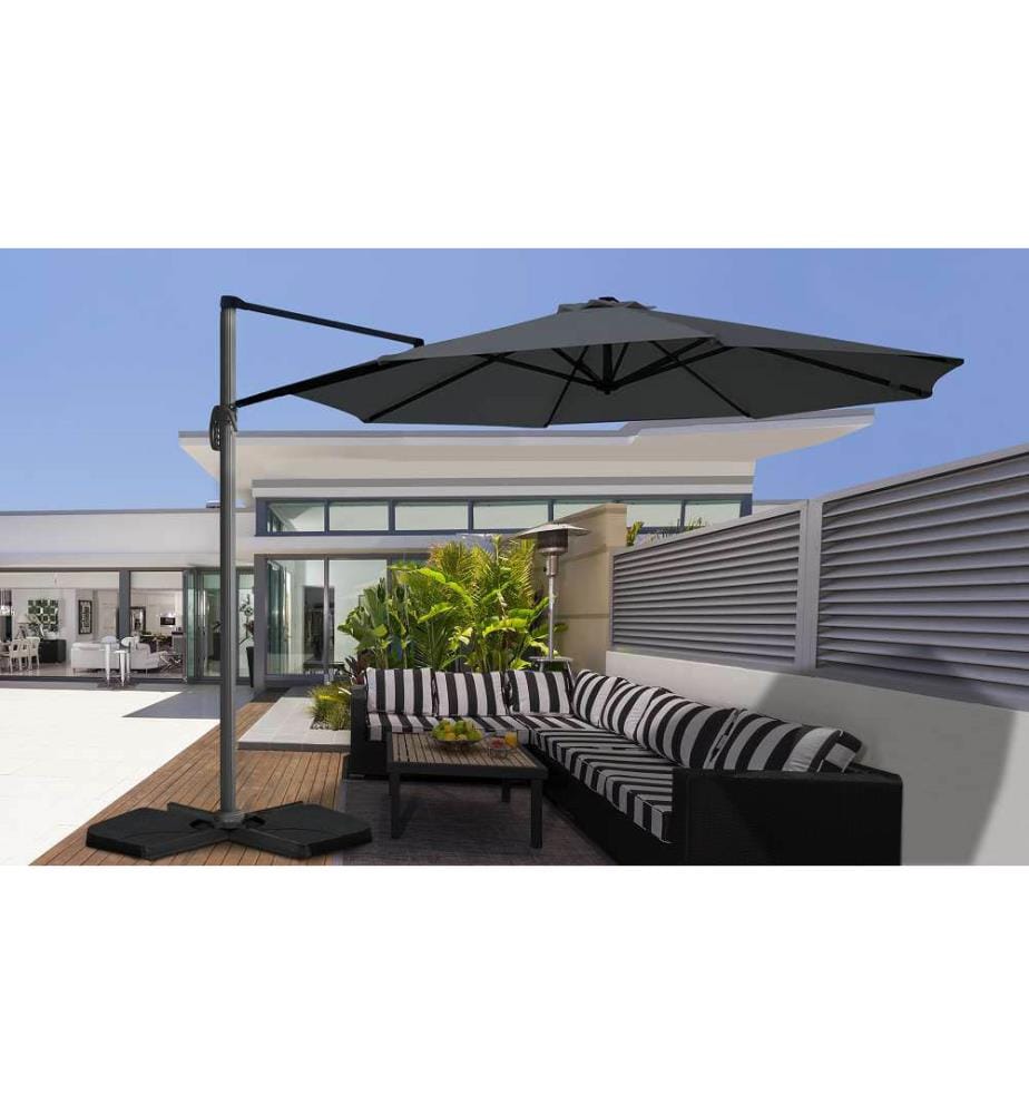 Parasol 360° Rond 3 m avec housse - Gris