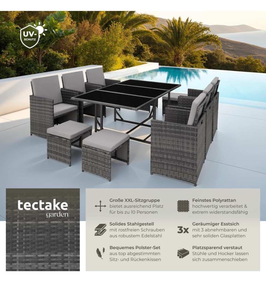 Rattan Sitzgruppe Malaga 641 mit Schutzhülle - grau