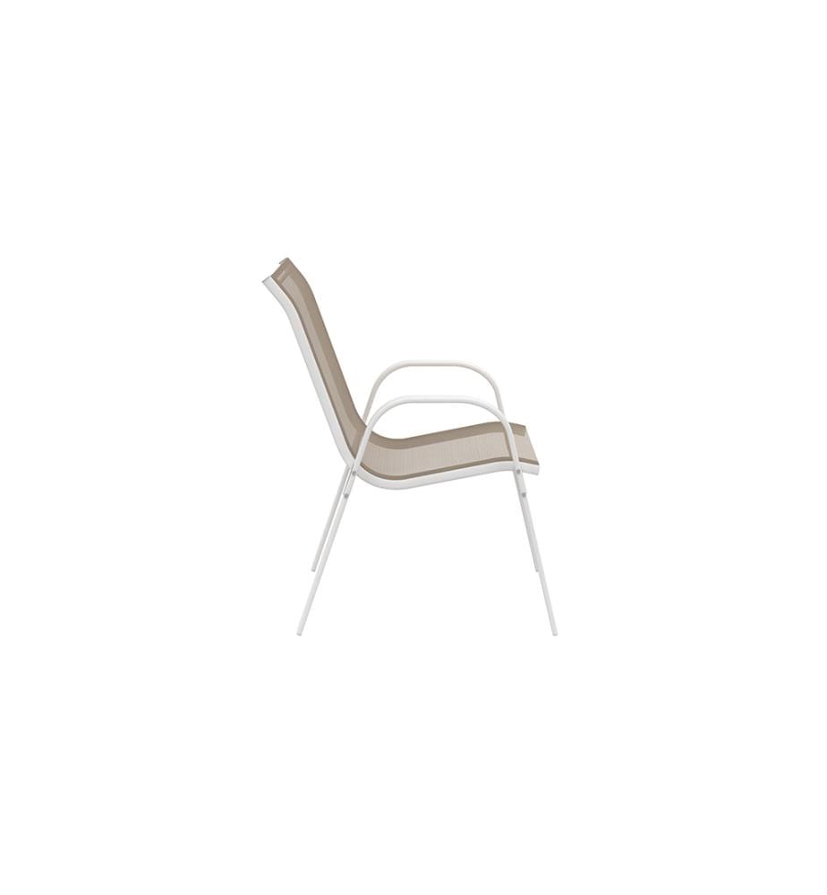 4er-Set stapelbare Gartenstühle aus Textilene - Weiss und Beige