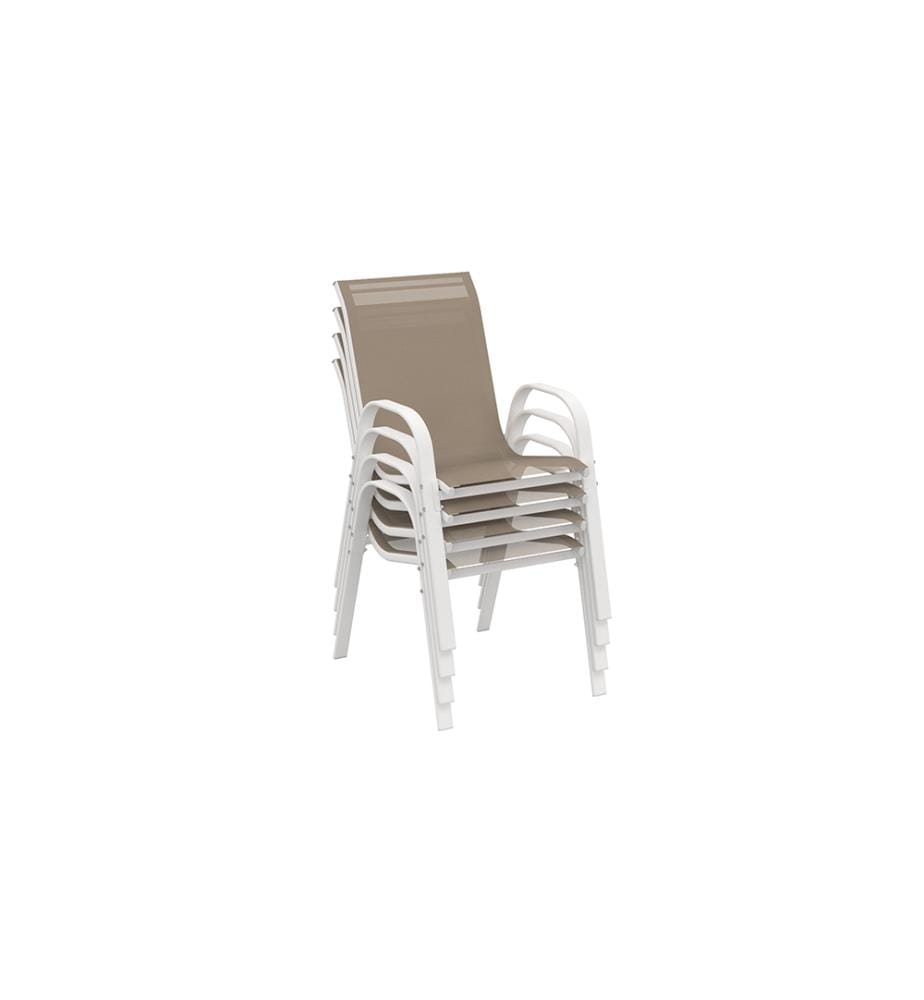 4er-Set stapelbare Gartenstühle aus Textilene - Weiss und Beige
