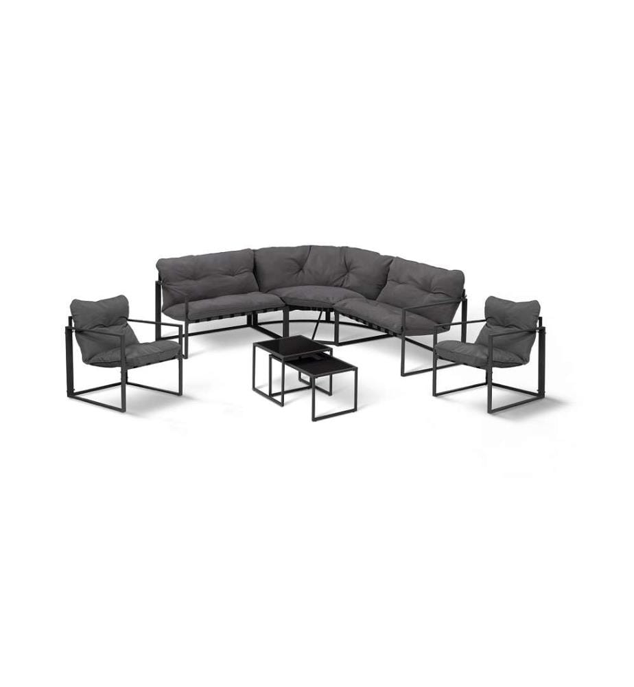 Eck-Gartenmöbel Tropéa 8-Sitzer aus Metall und Tauwerk - Schwarz und Grau