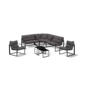 Eck-Gartenmöbel Tropéa 8-Sitzer aus Metall und Tauwerk - Schwarz und Grau