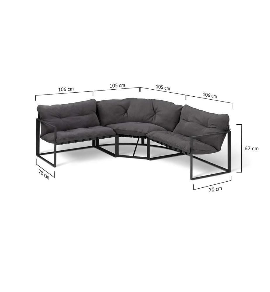 Eck-Gartenmöbel Tropéa 8-Sitzer aus Metall und Tauwerk - Schwarz und Grau