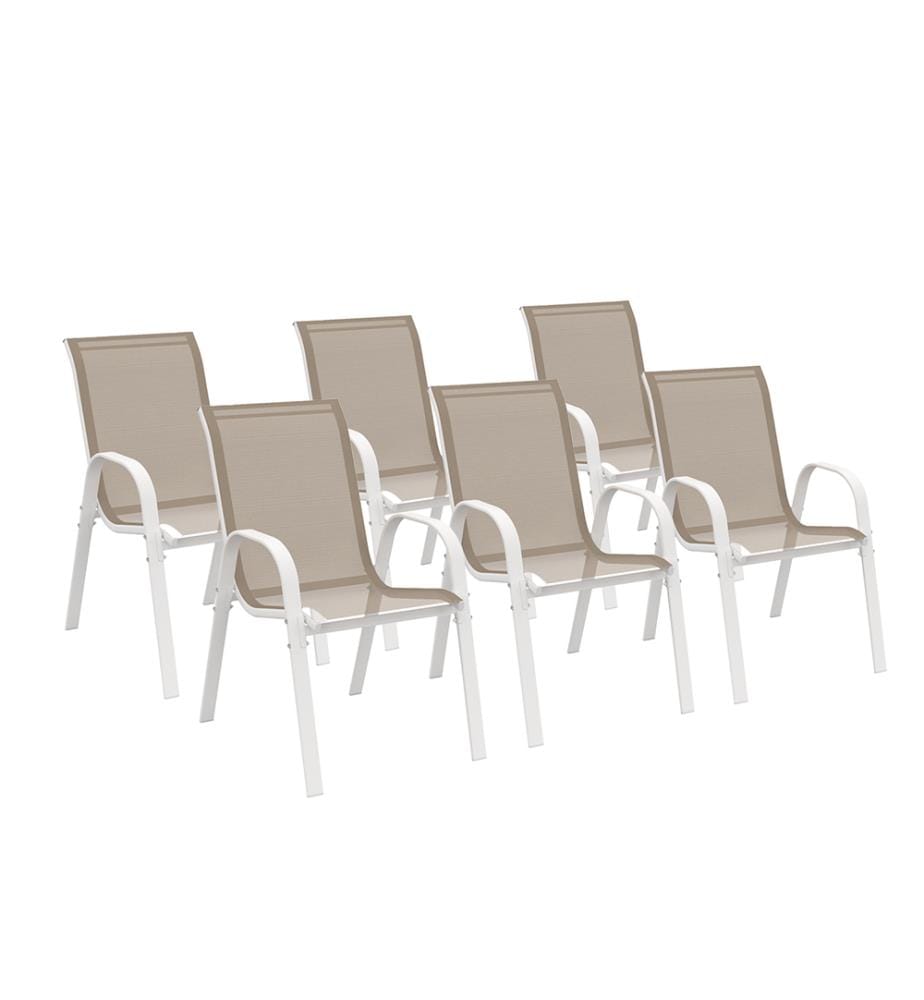 6er-Set stapelbare Gartenstühle - Weiss und Beige