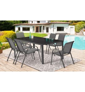6-seater Minorca garden furniture set in textiléne and tempered glass - Black and Silver