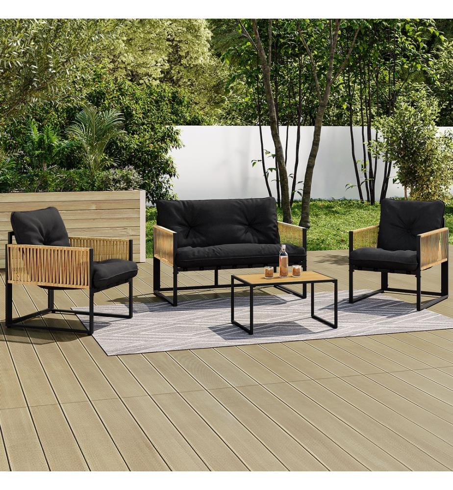 Gartenmöbel Ozéa 4-Sitzer schwarz und Tauwerk