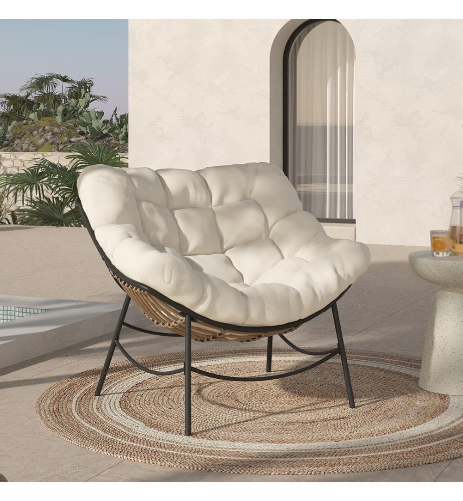 Gartensessel Lois Rattan und Kissen Ecru