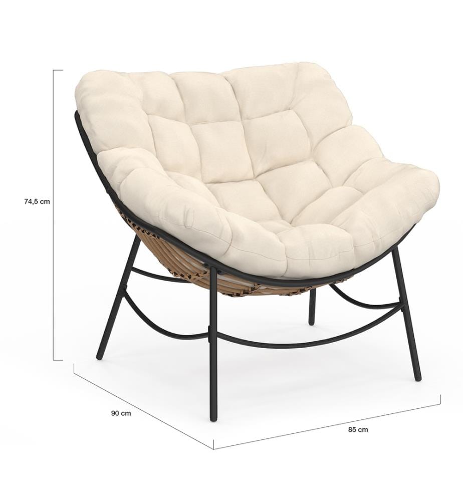 Gartensessel Lois Rattan und Kissen Ecru