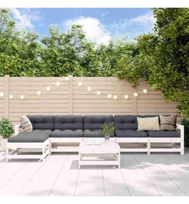 Salon de jardin 7 pcs Blanc Bois de pin massif