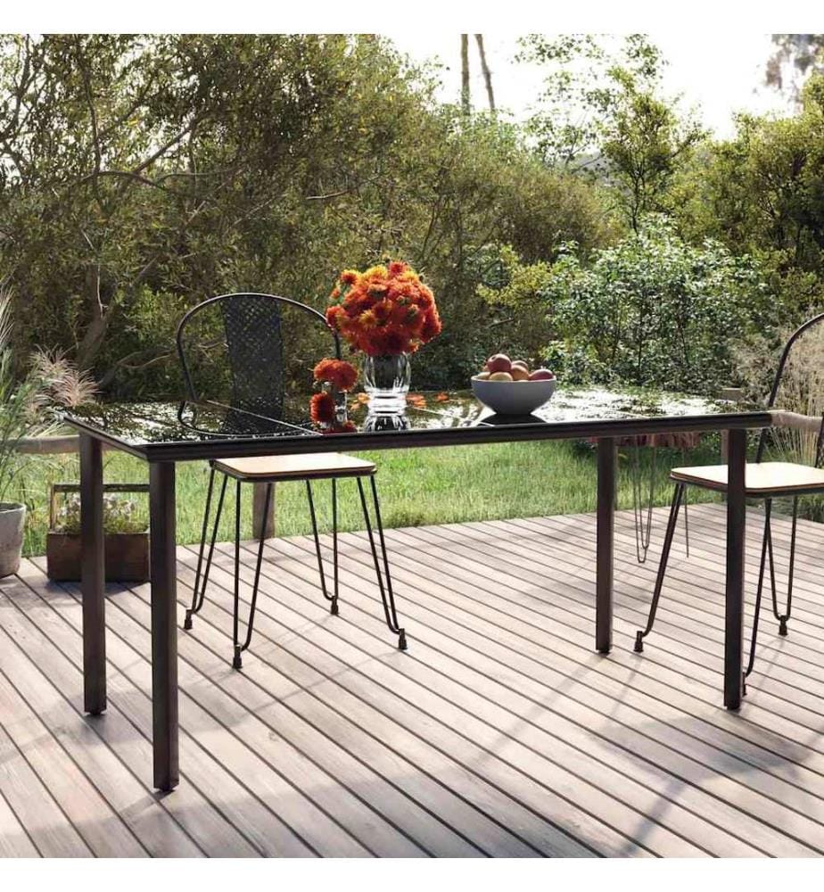 Garten-Esstisch Schwarz 160x80x74 cm Stahl und Hartglas