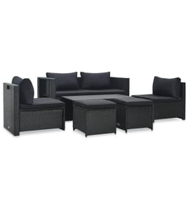 6-tlg. Garten-Lounge-Set mit Auflagen Poly Rattan Schwarz
