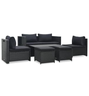 6-tlg. Garten-Lounge-Set mit Auflagen Poly Rattan Schwarz