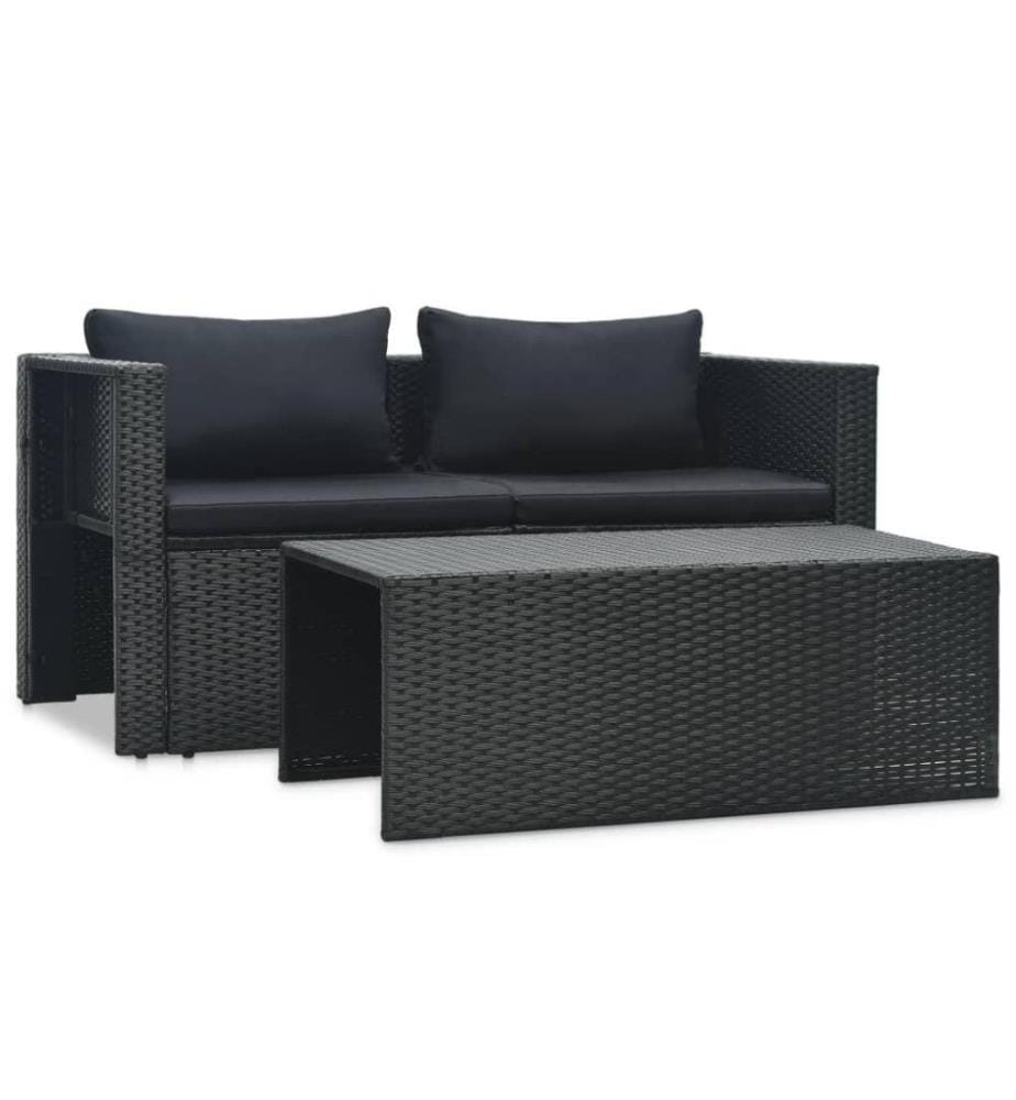 6-tlg. Garten-Lounge-Set mit Auflagen Poly Rattan Schwarz