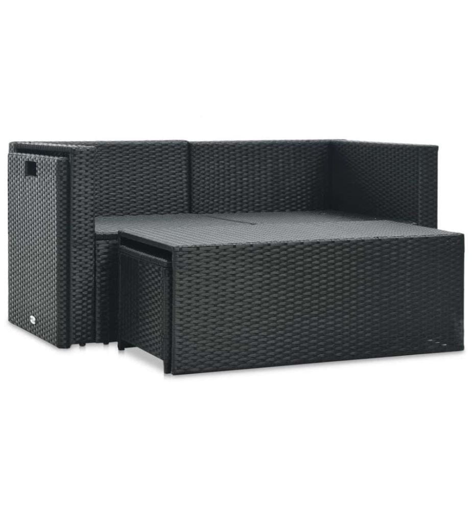 6-tlg. Garten-Lounge-Set mit Auflagen Poly Rattan Schwarz
