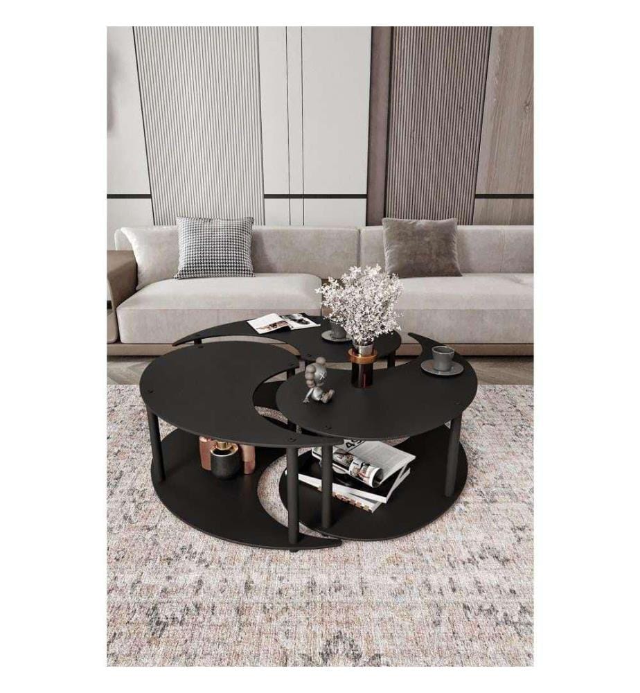3er-Set Yin-Yang-Couchtische – Schwarz