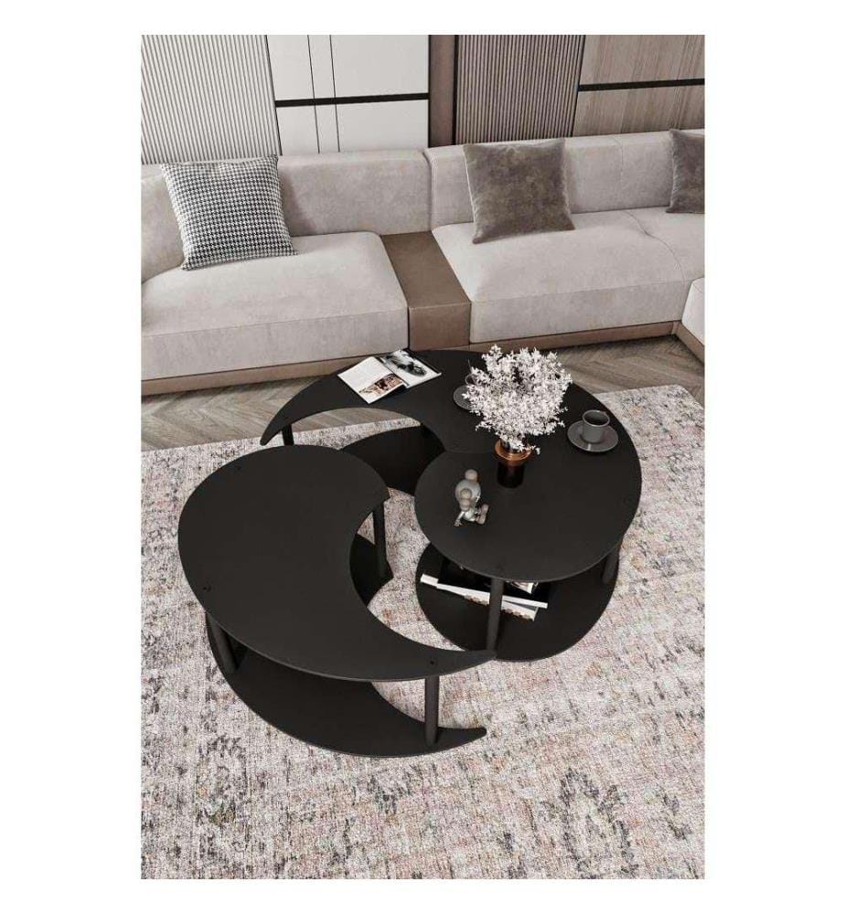 3er-Set Yin-Yang-Couchtische – Schwarz