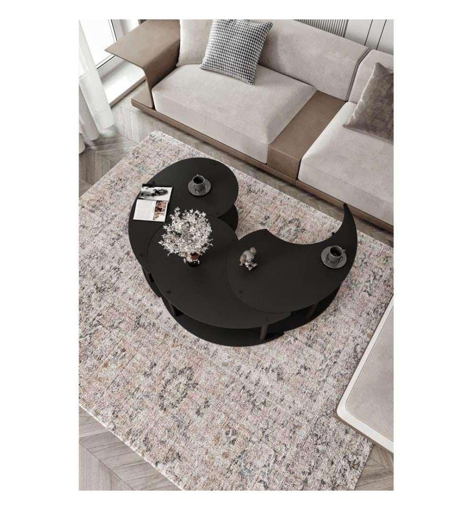 3er-Set Yin-Yang-Couchtische – Schwarz