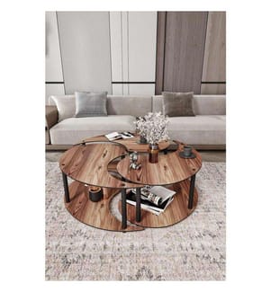 3er-Set Yin-Yang-Couchtische – Nussbaum
