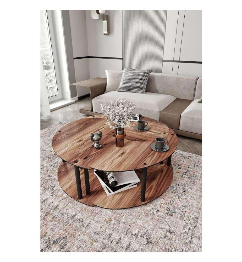 3er-Set Yin-Yang-Couchtische – Nussbaum
