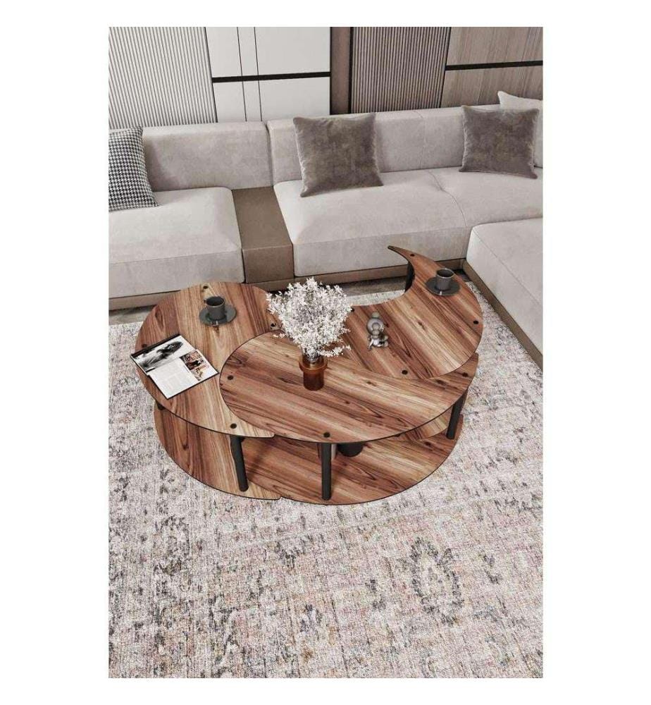 3er-Set Yin-Yang-Couchtische – Nussbaum