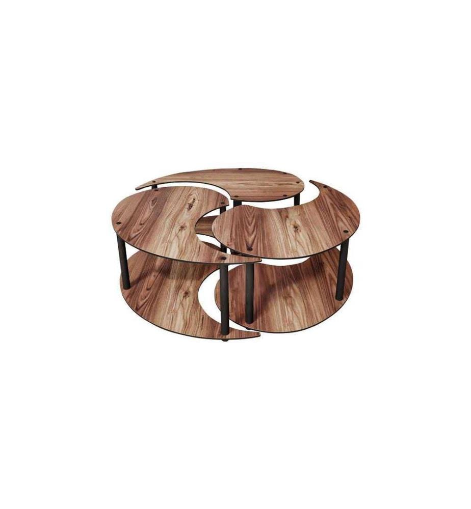 3er-Set Yin-Yang-Couchtische – Nussbaum
