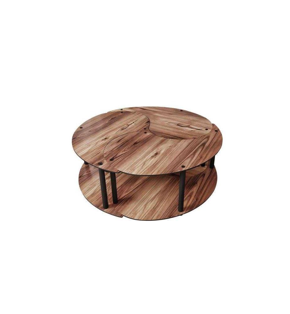 3er-Set Yin-Yang-Couchtische – Nussbaum