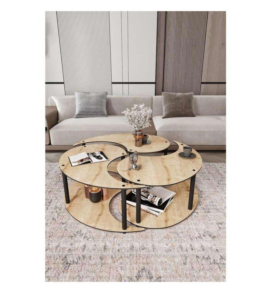 3er-Set Yin-Yang-Couchtische – Eiche