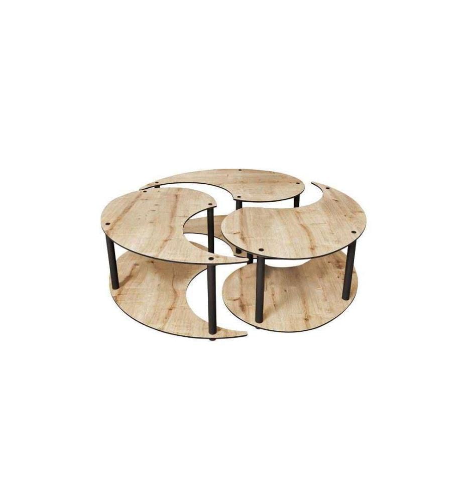 3er-Set Yin-Yang-Couchtische – Eiche